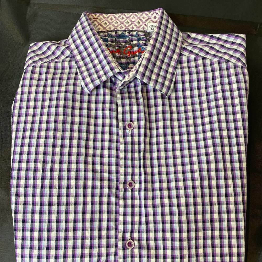 ROBERT GRAHAM Purple & Black Checked Flip Cuff Men's  Long Sleeve Shirt M